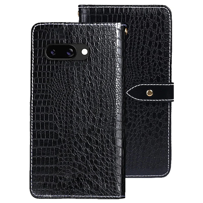 IDEWEI For Google Pixel 9a Case Crocodile Texture PU Leather Flip Phone Cover - Black - 1