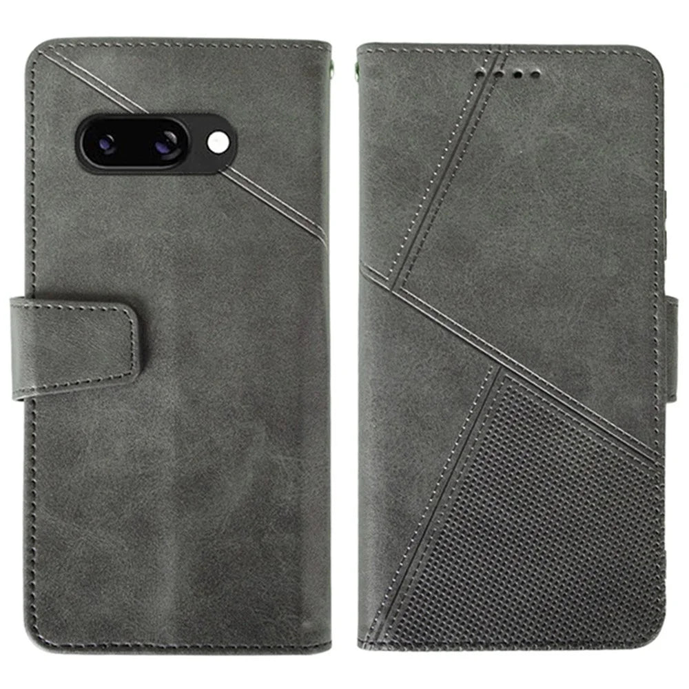 IDEWEI For Google Pixel 9a Case Leather Wallet Phone Cover Stand Calf Texture - Grey - 1