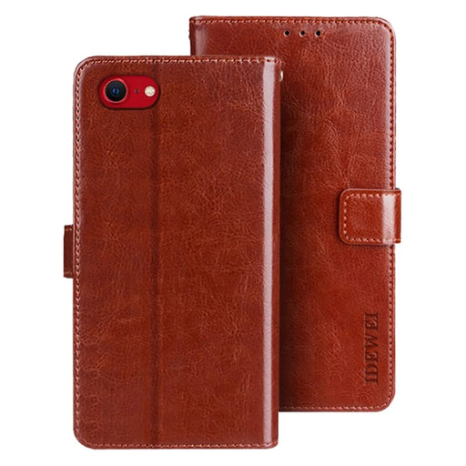 IDEWEI For iPhone 17e / 16e Stand Case Crazy Horse Texture Leather Phone Cover - Brown - 1