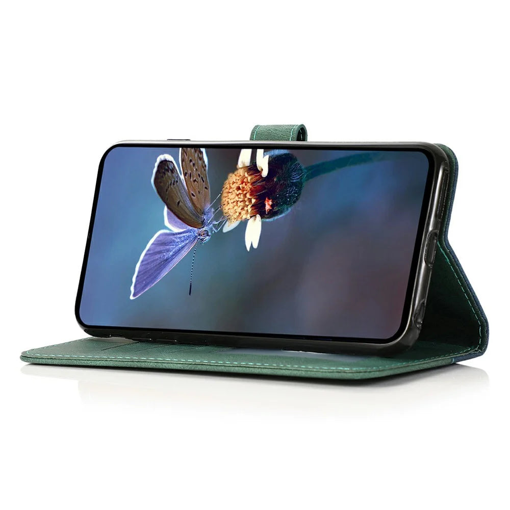 For iPhone 17e / 16e Case Color Splicing Wallet Stand Leather Phone Cover with Wrist Strap - Blue  /  Green - 3