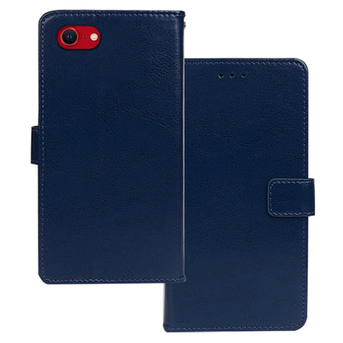 IDEWEI For iPhone 17e / 16e Case Wallet Leather Phone Cover Crazy Horse Texture - Blue - 1