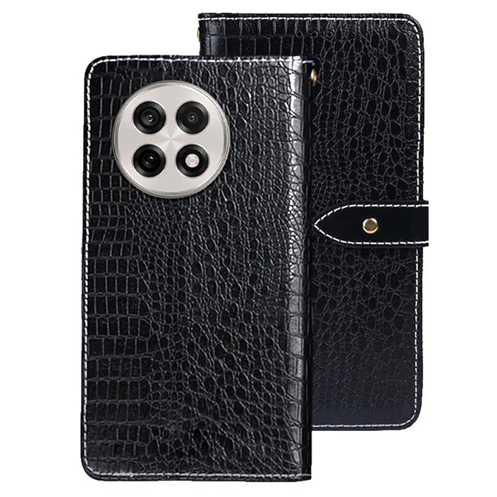 IDEWEI For OnePlus 13R 5G Case Crocodile Texture PU Leather Flip Phone Cover - Black - 1
