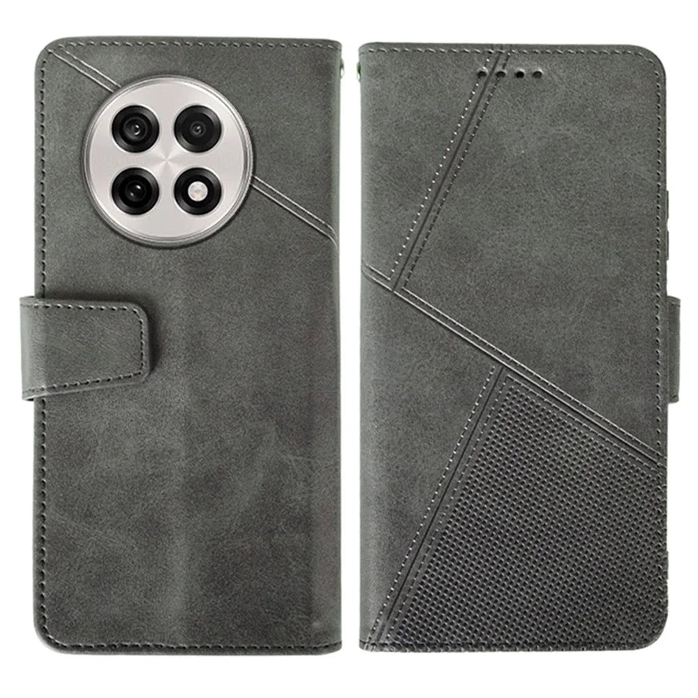IDEWEI For OnePlus 13R 5G Case Leather Wallet Phone Cover Stand Calf Texture - Grey - 1