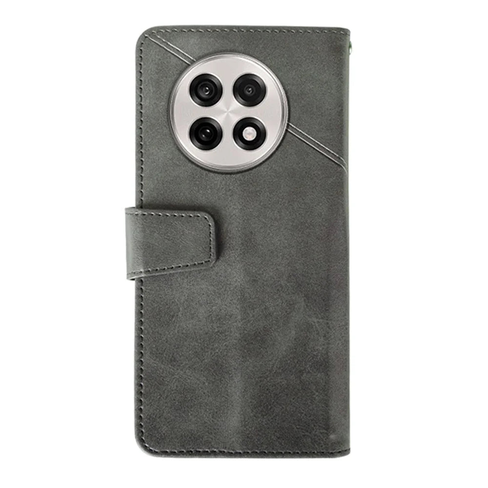 IDEWEI For OnePlus 13R 5G Case Leather Wallet Phone Cover Stand Calf Texture - Grey - 5