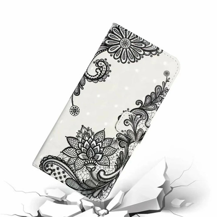 For iPhone 17e / 16e Case 3D Creative Pattern PU Leather Stand Phone Cover - Lace Flower - 4