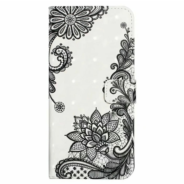 For iPhone 17e / 16e Case 3D Creative Pattern PU Leather Stand Phone Cover - Lace Flower - 5