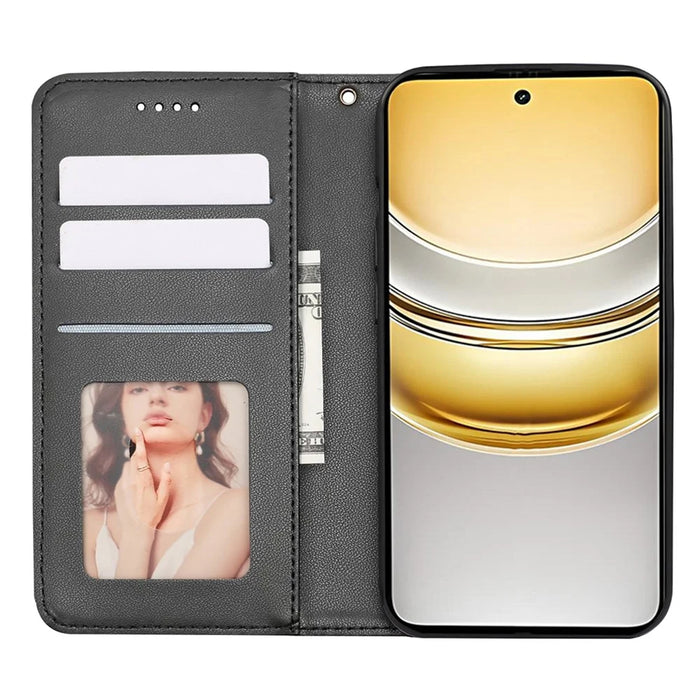 For Realme 14x 5G Wallet Phone Case Checkered Pattern Imprint Leather Flip Cover with Wrist Strap - Black - 2