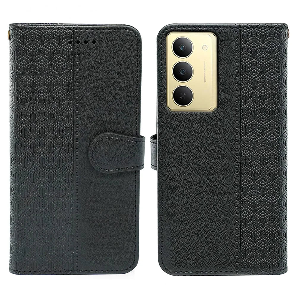 For Realme 14x 5G Wallet Phone Case Pattern Imprint Leather Flip Cover - Black - 1