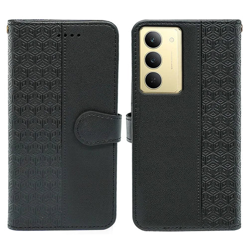 For Realme 14x 5G Wallet Phone Case Pattern Imprint Leather Flip Cover - Black - 1
