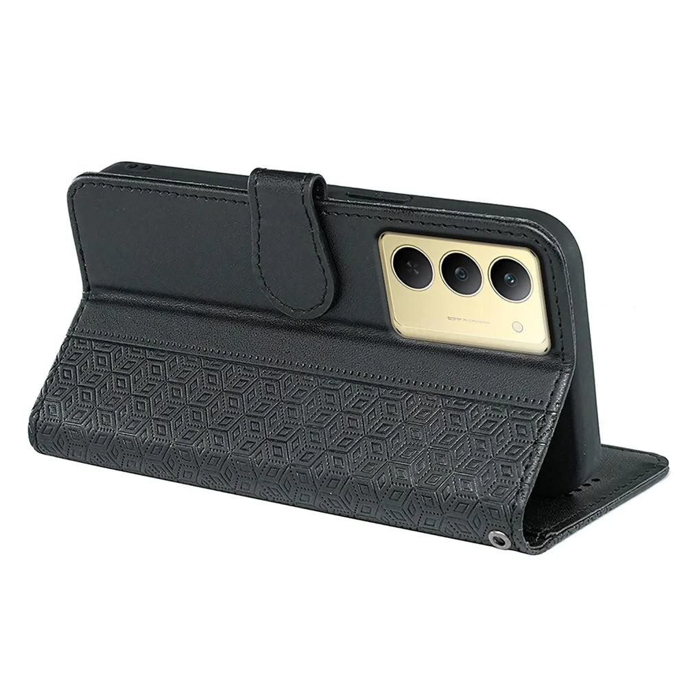 For Realme 14x 5G Wallet Phone Case Pattern Imprint Leather Flip Cover - Black - 4