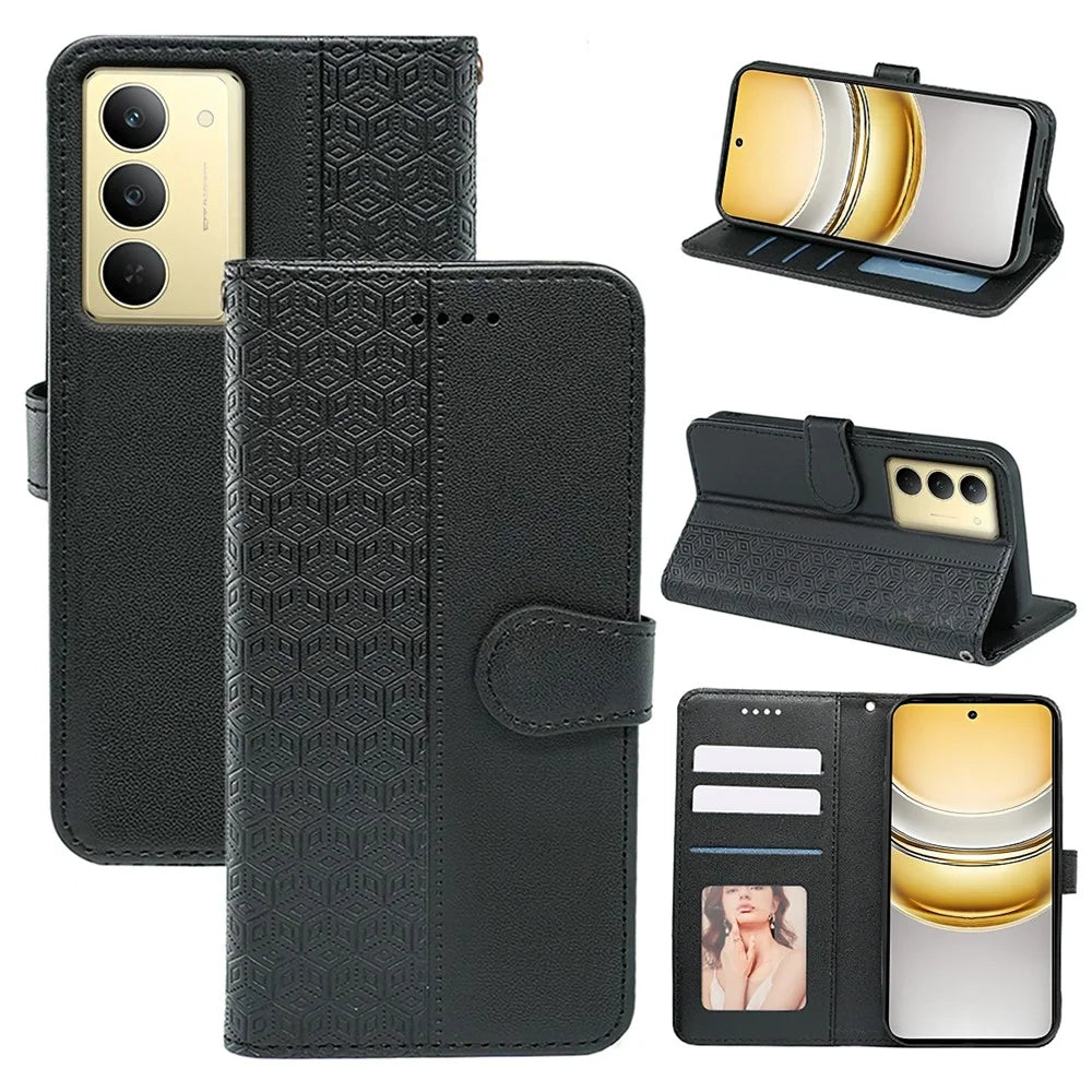 For Realme 14x 5G Wallet Phone Case Pattern Imprint Leather Flip Cover - Black - 5