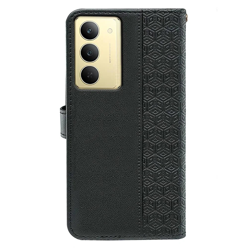 For Realme 14x 5G Wallet Phone Case Pattern Imprint Leather Flip Cover - Black - 7