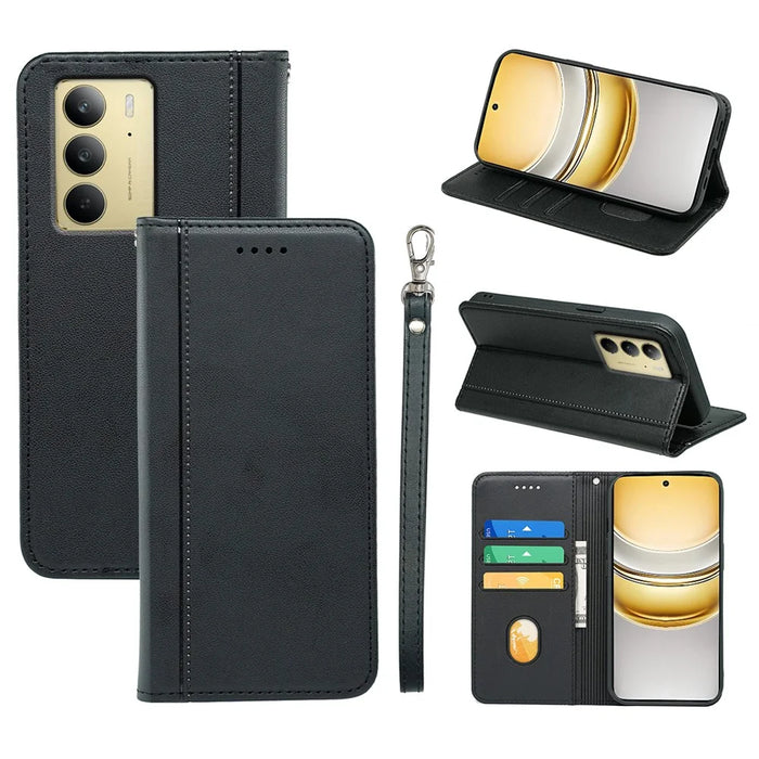 HX01 For Realme 14x 5G Wallet Case Magnetic Closing PU Leather Phone Cover - Black - 1