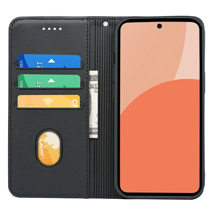 HX01 For Realme 14x 5G Wallet Case Magnetic Closing PU Leather Phone Cover - Black - 2