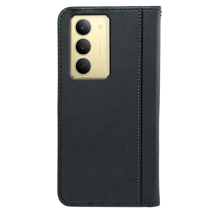 HX01 For Realme 14x 5G Wallet Case Magnetic Closing PU Leather Phone Cover - Black - 5
