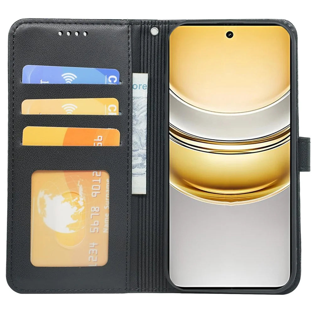 For Realme 14x 5G Wallet Case Magnetic Snap Leather Phone Cover with Strap - Black - 2