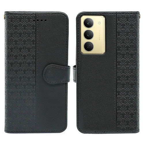 For Realme C75 4G Wallet Phone Case Pattern Imprint Leather Flip Cover - Black - 1