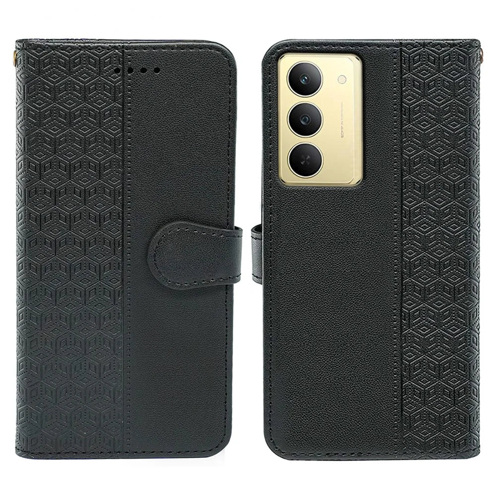 For Realme C75 4G Wallet Phone Case Pattern Imprint Leather Flip Cover - Black - 1