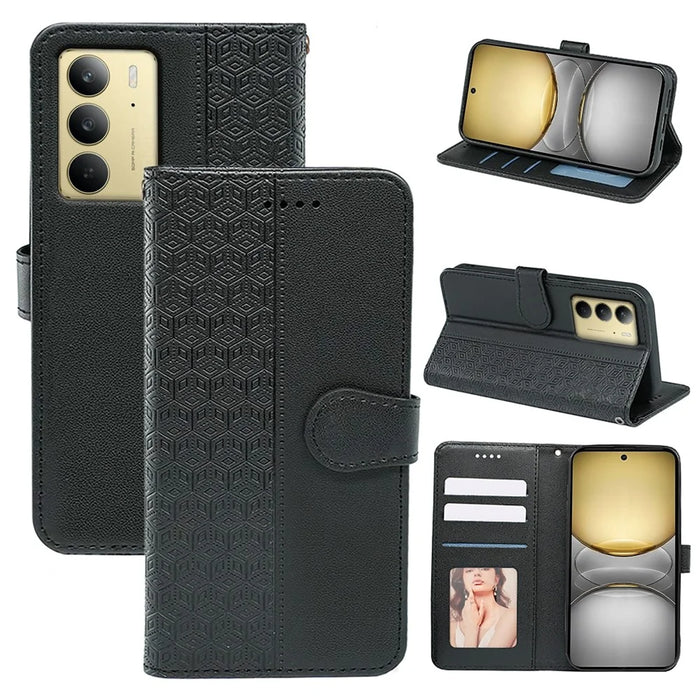 For Realme C75 4G Wallet Phone Case Pattern Imprint Leather Flip Cover - Black - 5