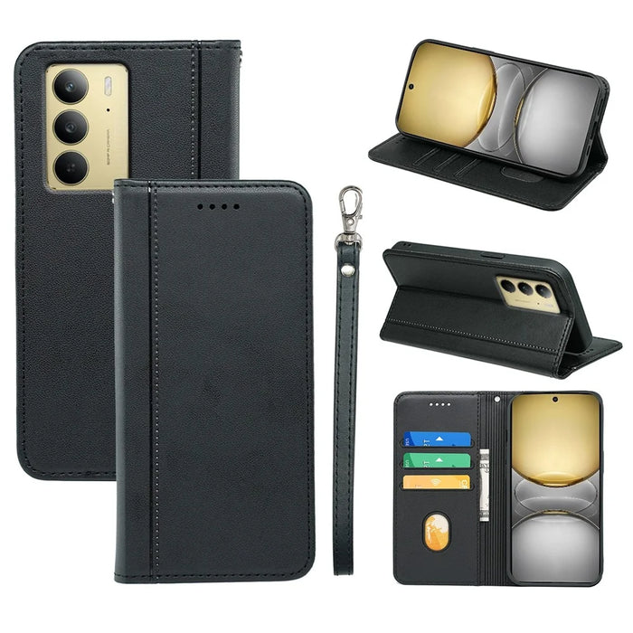HX01 For Realme C75 4G Wallet Case Magnetic Closing PU Leather Phone Cover - Black - 1