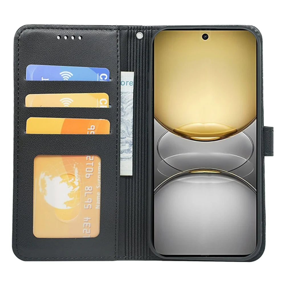 For Realme C75 4G Wallet Case Magnetic Snap Leather Phone Cover with Strap - Black - 2