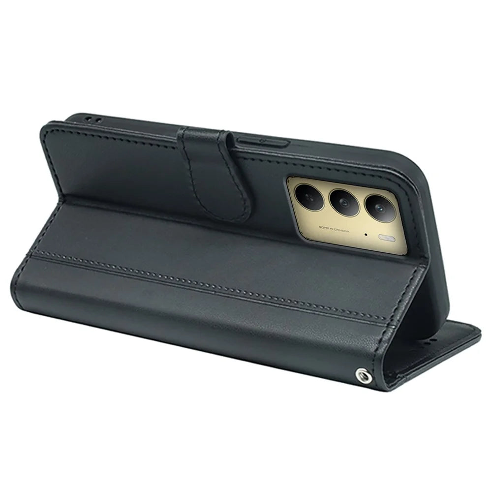 For Realme C75 4G Wallet Case Magnetic Snap Leather Phone Cover with Strap - Black - 3