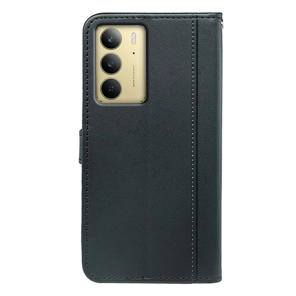 For Realme C75 4G Wallet Case Magnetic Snap Leather Phone Cover with Strap - Black - 5