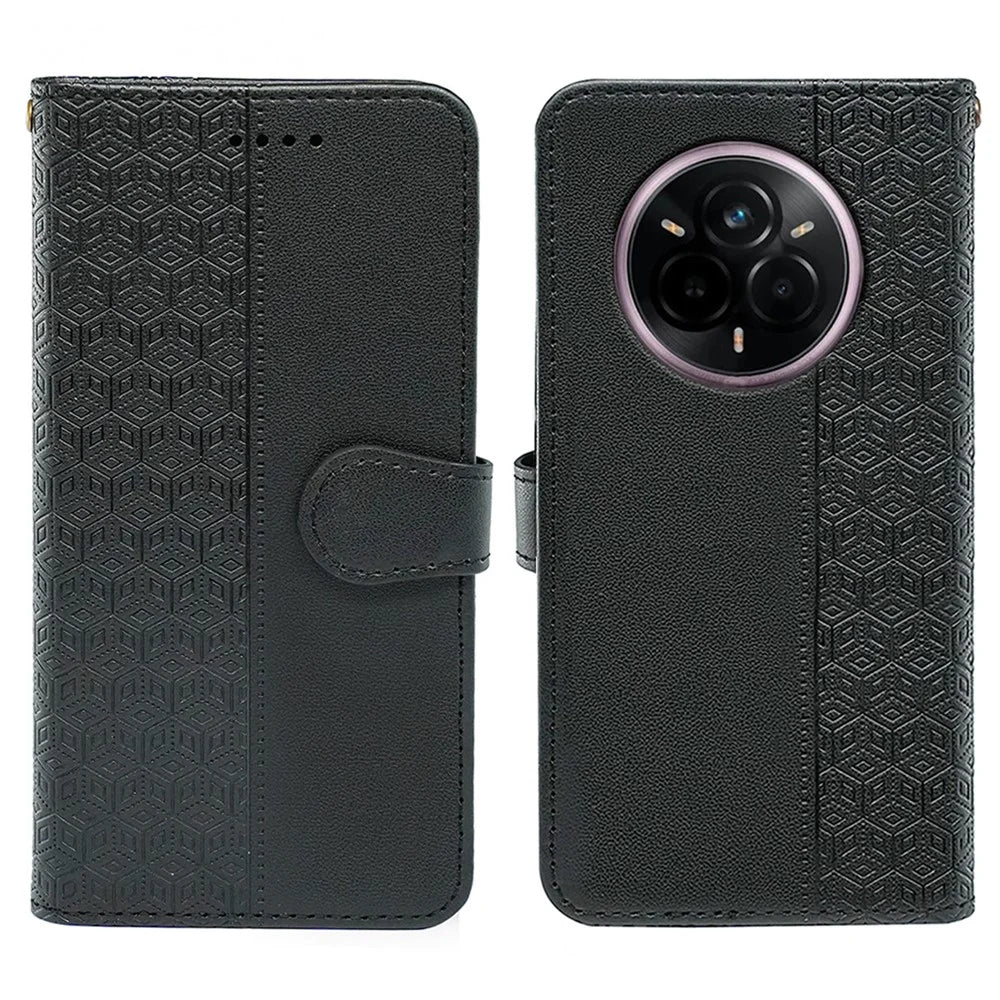For Realme 14 Pro+ 5G Wallet Phone Case Pattern Imprint Leather Flip Cover - Black - 1