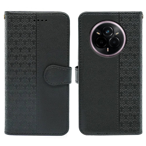 For Realme 14 Pro+ 5G Wallet Phone Case Pattern Imprint Leather Flip Cover - Black - 1