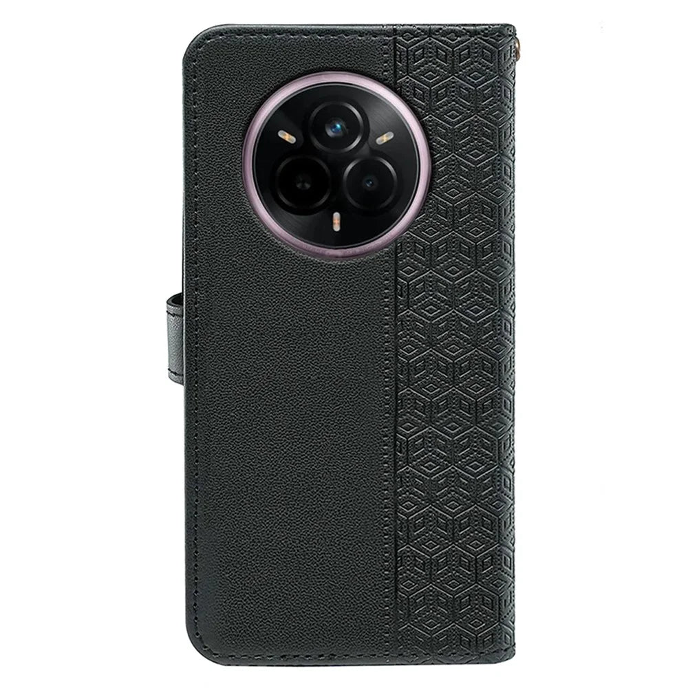 For Realme 14 Pro+ 5G Wallet Phone Case Pattern Imprint Leather Flip Cover - Black - 7