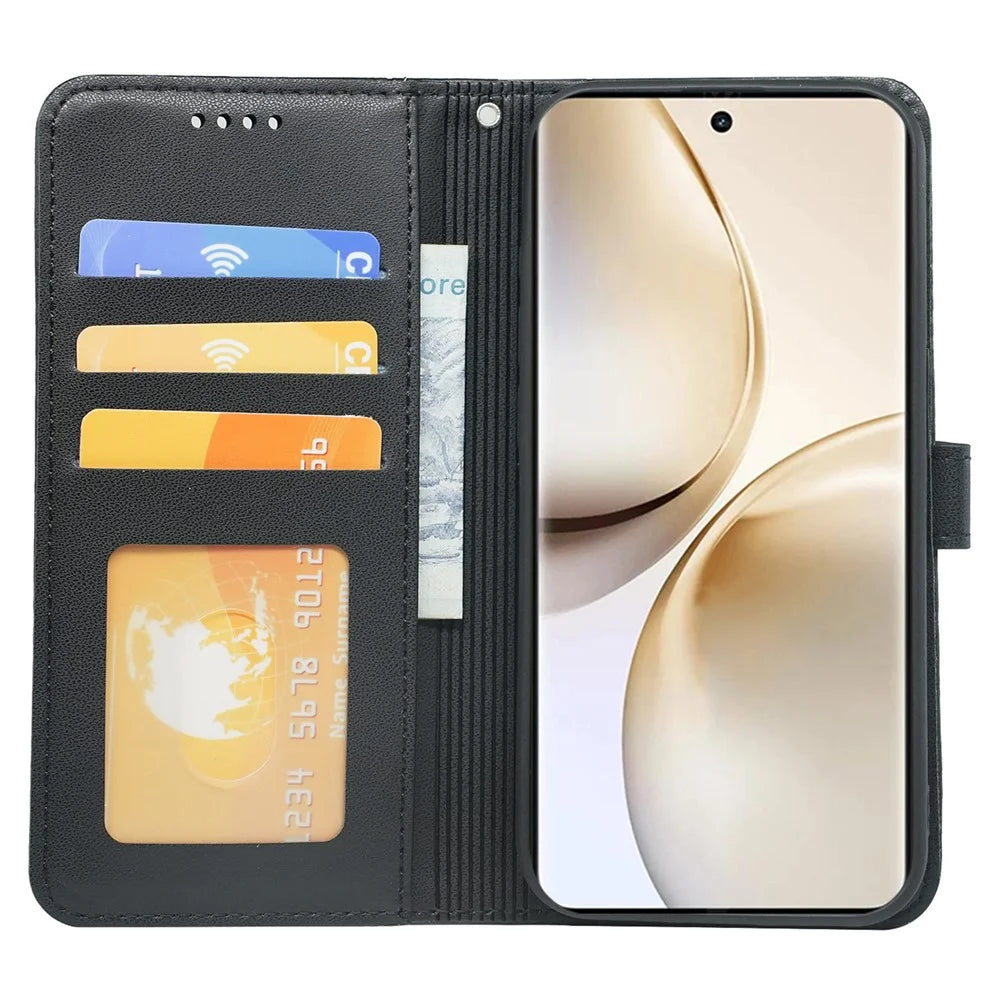 For Realme 14 Pro+ 5G Wallet Case Magnetic Snap Leather Phone Cover with Strap - Black - 2