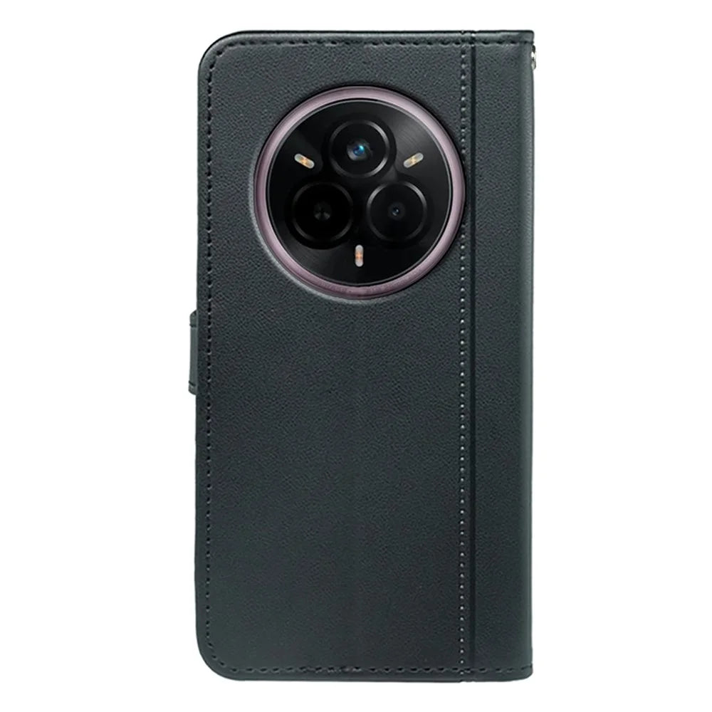 For Realme 14 Pro+ 5G Wallet Case Magnetic Snap Leather Phone Cover with Strap - Black - 7