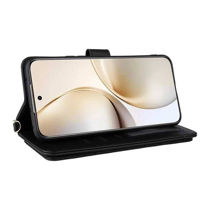 For Realme 14 Pro+ 5G Wallet Case with Shoulder / Wrist Strap Leather Phone Cover Stand - Black - 3
