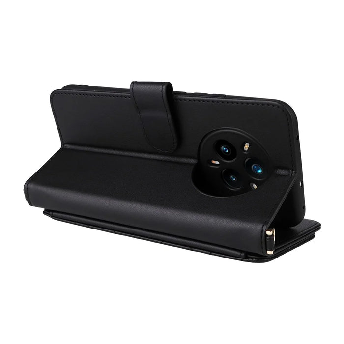 For Realme 14 Pro+ 5G Wallet Case with Shoulder / Wrist Strap Leather Phone Cover Stand - Black - 4