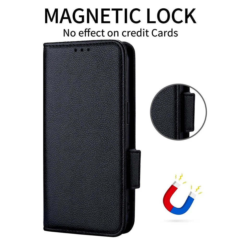 For Realme 14 Pro+ 5G Case with Wrist Strap Litchi Texture PU Leather Wallet Phone Cover - Black - 5