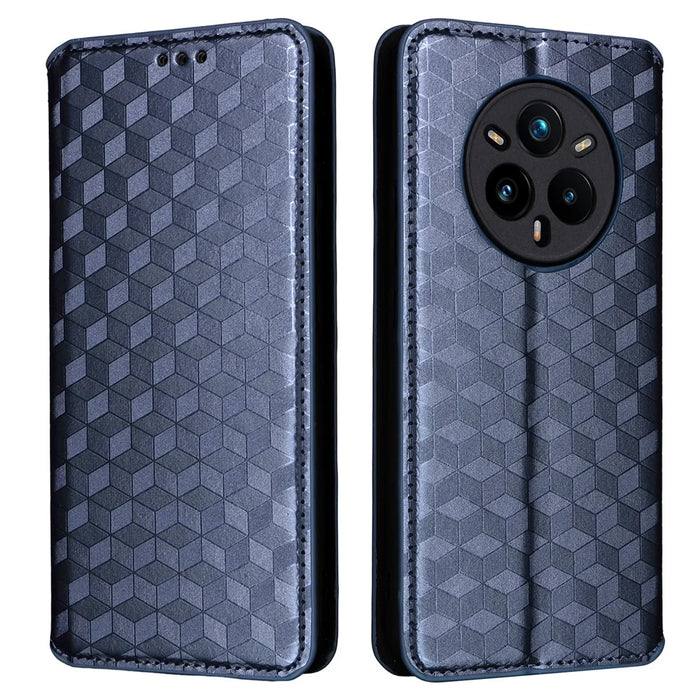 For Realme 14 Pro+ 5G Case Wallet Rhombus Imprinted Leather Phone Cover - Blue - 1