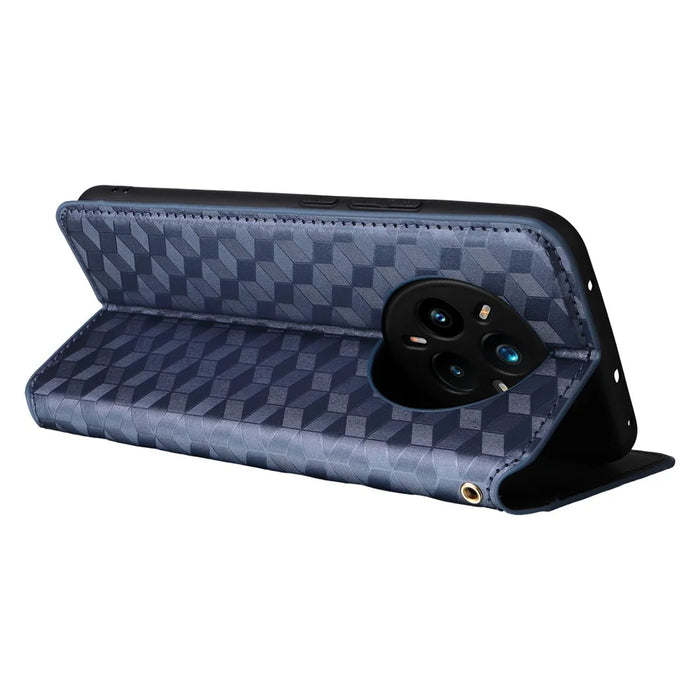 For Realme 14 Pro+ 5G Case Wallet Rhombus Imprinted Leather Phone Cover - Blue - 4