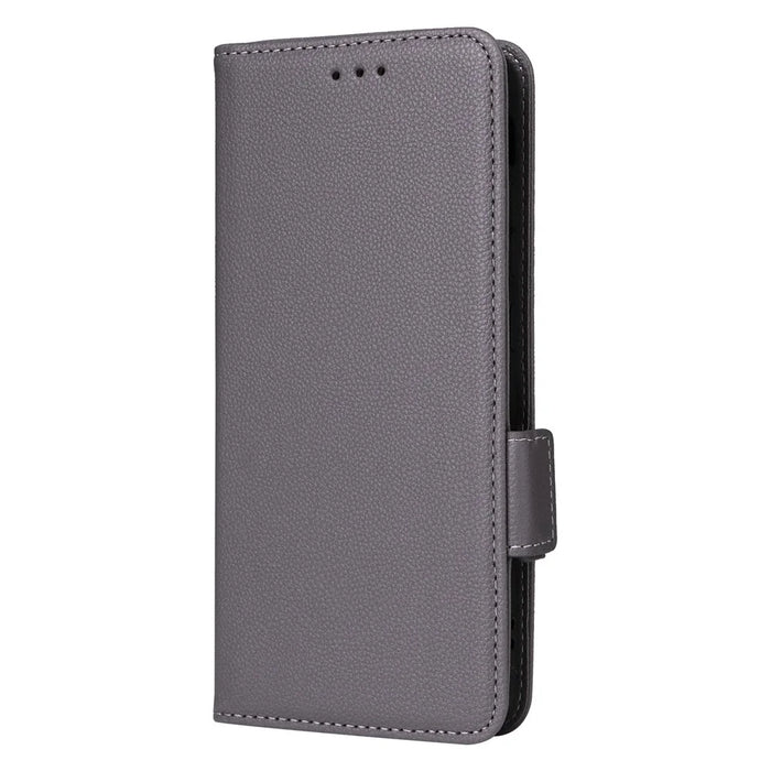 For Samsung Galaxy S25 Edge Case with Wrist Strap Litchi Texture PU Leather Wallet Phone Cover - Grey - 7