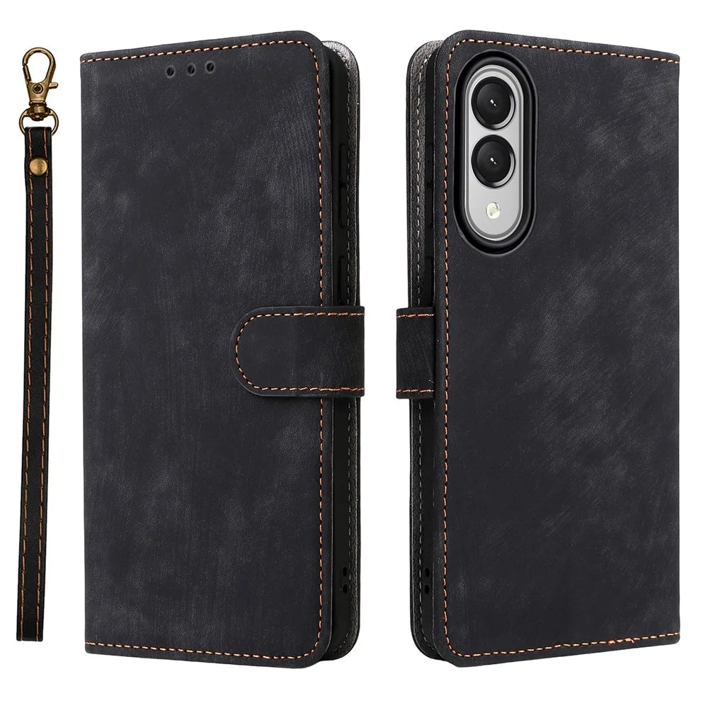 For Samsung Galaxy S25 Edge Case Wallet RFID Blocking PU Leather Cover Viewing Stand - Black - 1