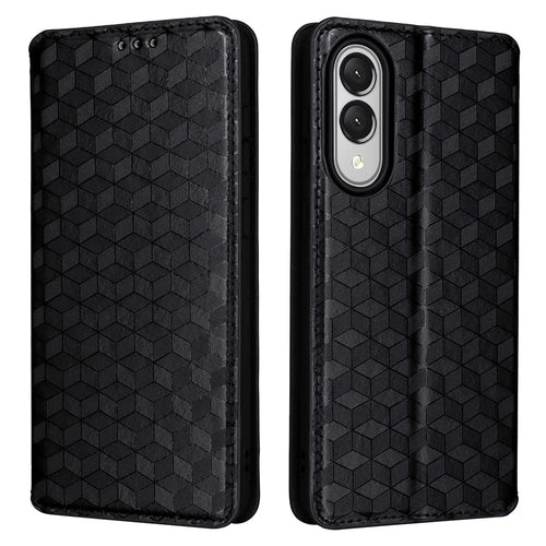 For Samsung Galaxy S25 Edge Case Wallet Rhombus Imprinted Leather Phone Cover - Black - 1