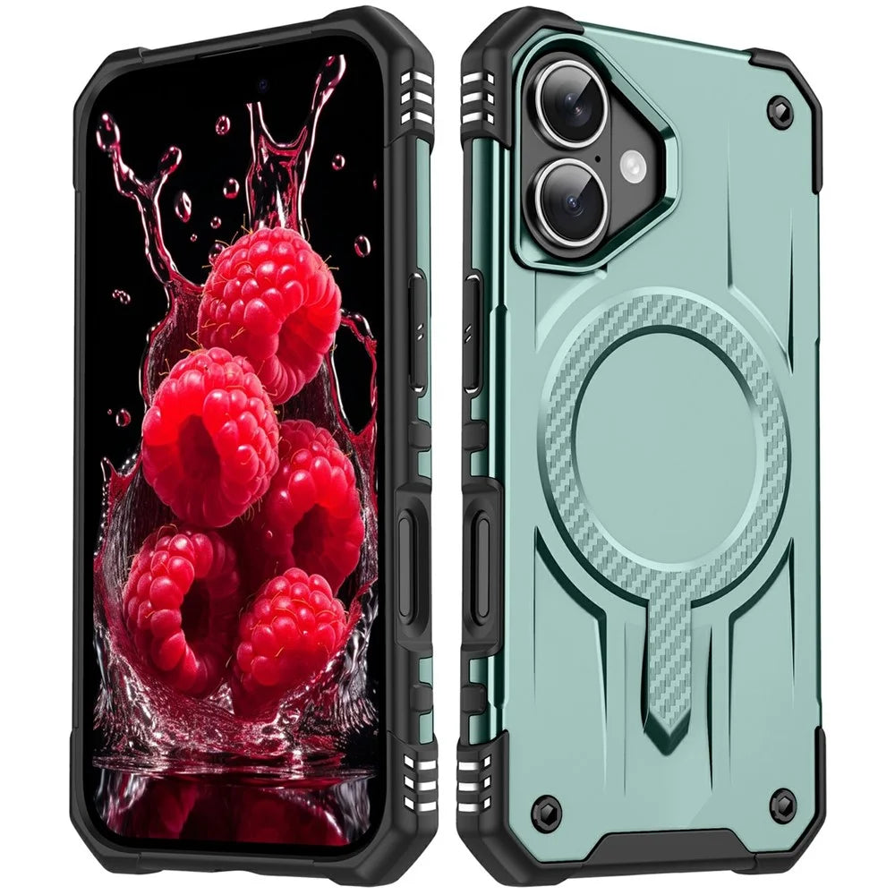 For iPhone 16 Case Compatible with MagSafe Four Corner Airbags PC + TPU Phone Cover - Midnight Green - 1