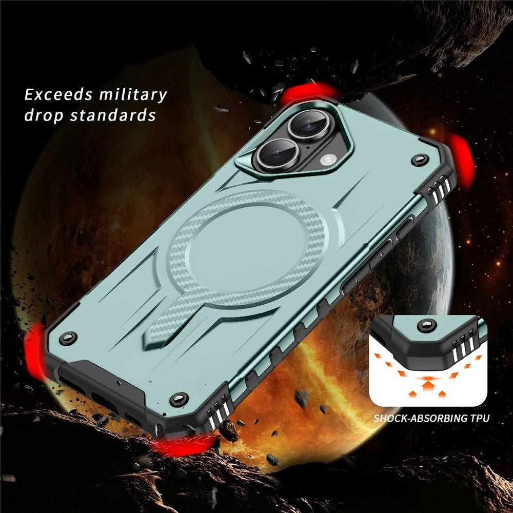 For iPhone 16 Case Compatible with MagSafe Four Corner Airbags PC + TPU Phone Cover - Midnight Green - 5