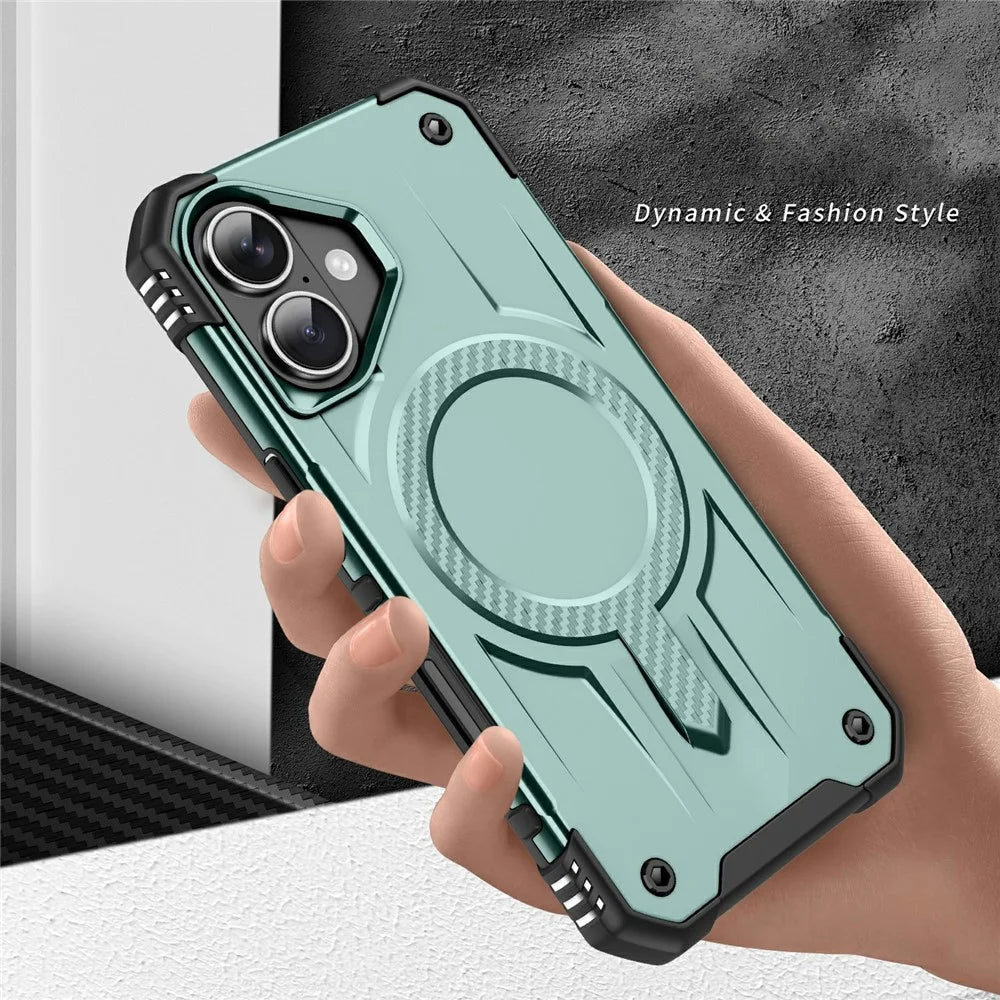 For iPhone 16 Case Compatible with MagSafe Four Corner Airbags PC + TPU Phone Cover - Midnight Green - 6