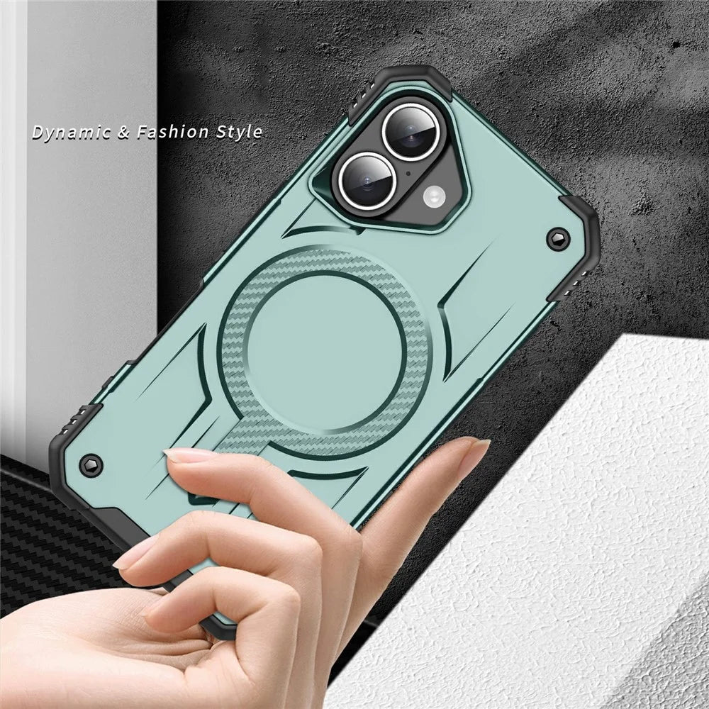 For iPhone 16 Case Compatible with MagSafe Four Corner Airbags PC + TPU Phone Cover - Midnight Green - 7