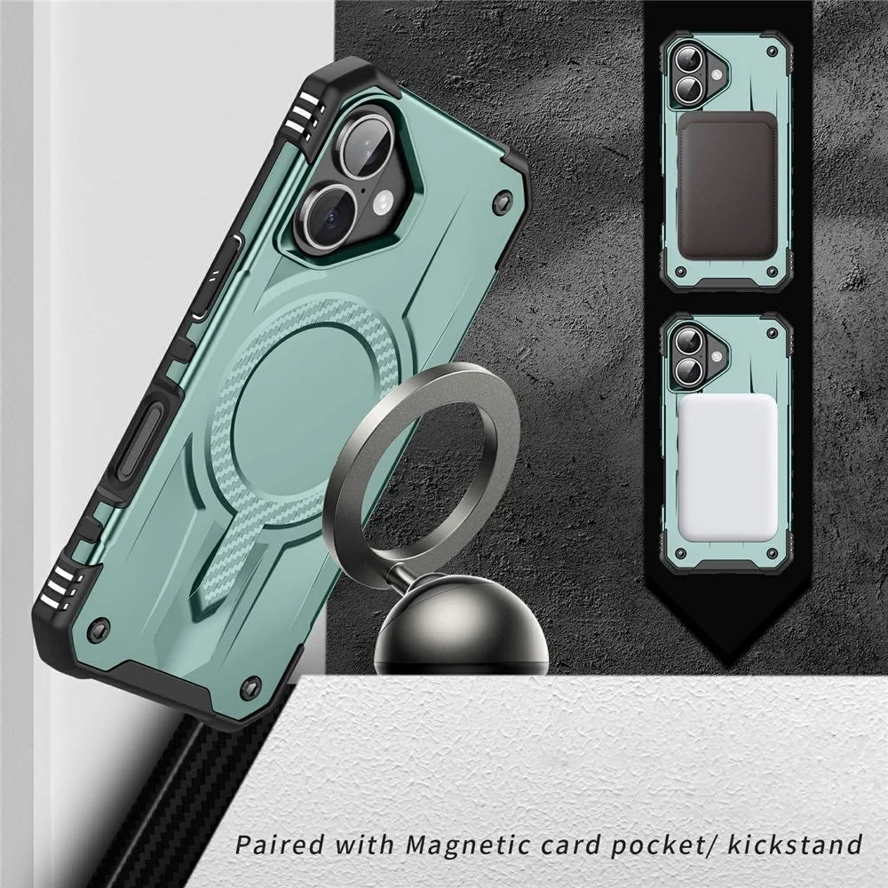 For iPhone 16 Plus Case Compatible with MagSafe Four Corner Airbags PC + TPU Phone Cover - Midnight Green - 2