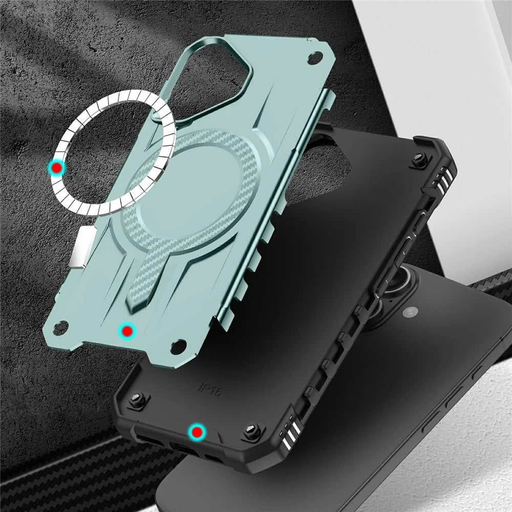 For iPhone 16 Plus Case Compatible with MagSafe Four Corner Airbags PC + TPU Phone Cover - Midnight Green - 4