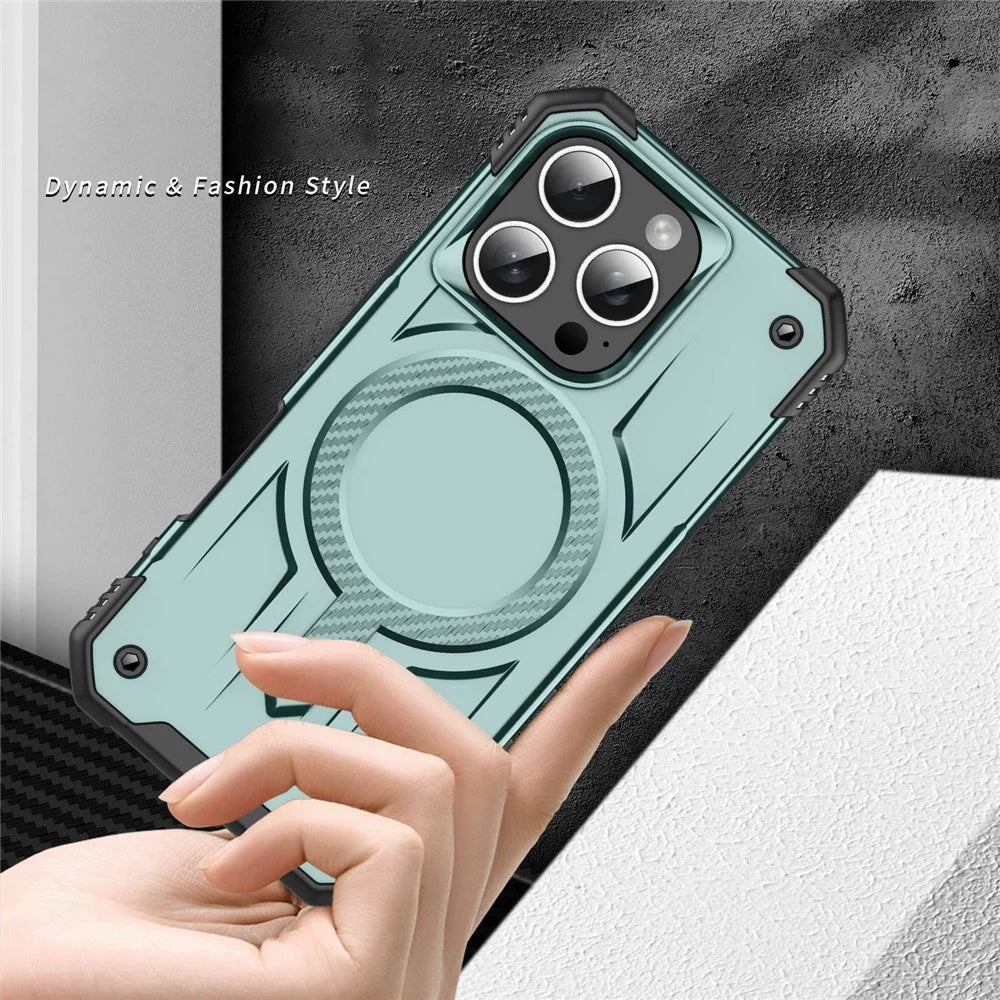 For iPhone 16 Pro Case Compatible with MagSafe Four Corner Airbags PC + TPU Phone Cover - Midnight Green - 7