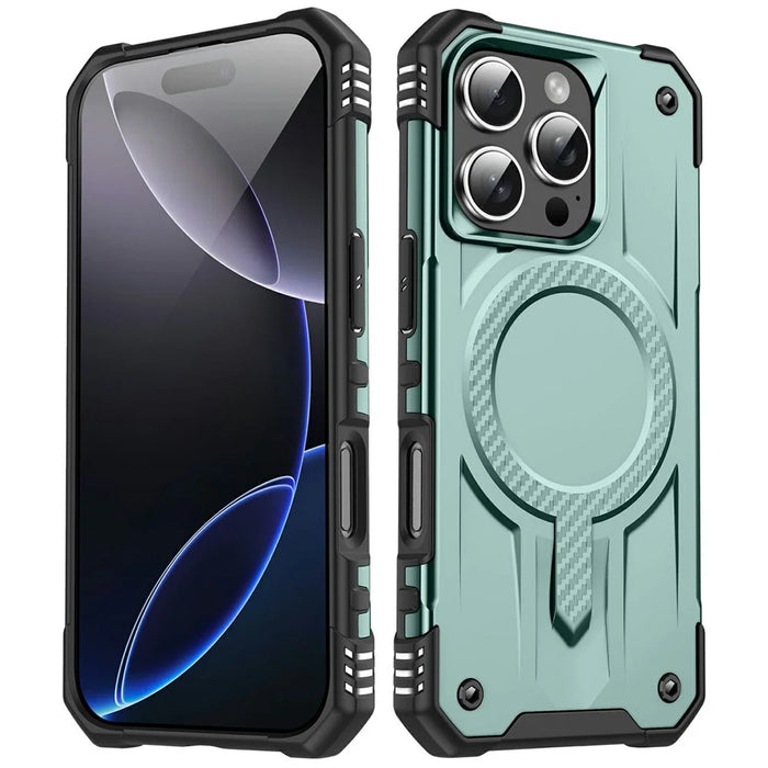 For iPhone 16 Pro Max Case Compatible with MagSafe Four Corner Airbags PC + TPU Phone Cover - Midnight Green - 1