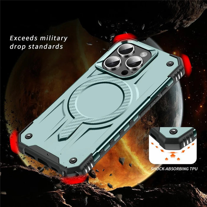 For iPhone 16 Pro Max Case Compatible with MagSafe Four Corner Airbags PC + TPU Phone Cover - Midnight Green - 5