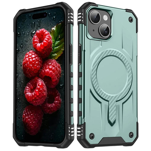 For iPhone 15 Case Compatible with MagSafe Four Corner Airbags PC + TPU Phone Cover - Midnight Green - 1